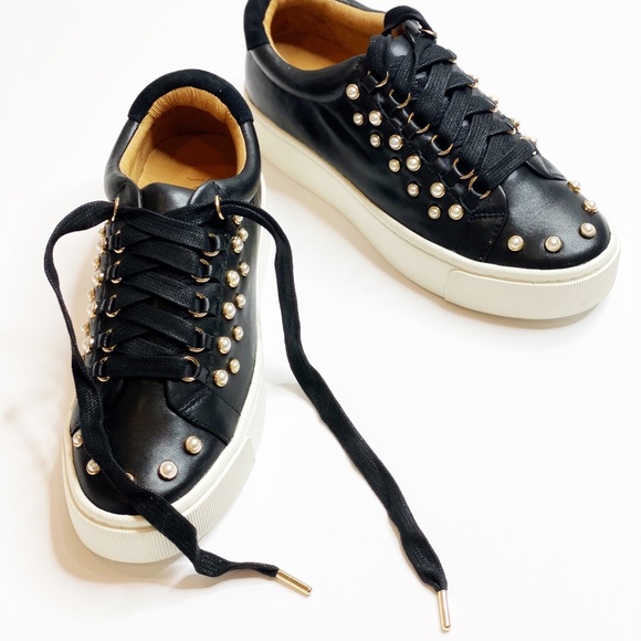 Joie Shoes - NEW Joie Handan Black Leather Pearl Sneakers